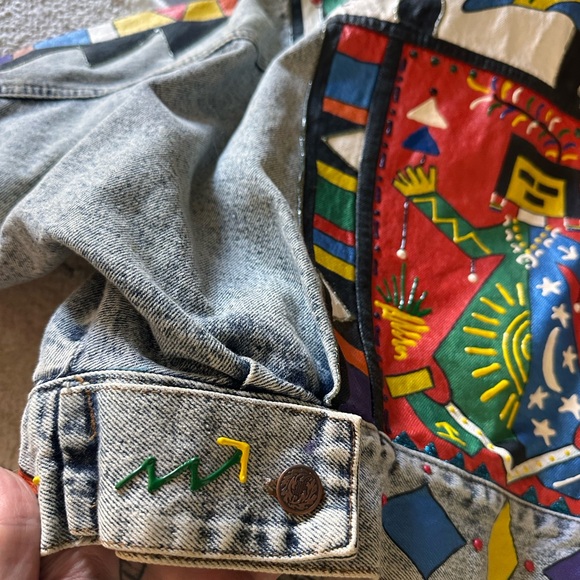 Sammons vintage 80s wearable ART Southwest Navajo Symbolic Denim Jacket - Picture 8 of 9